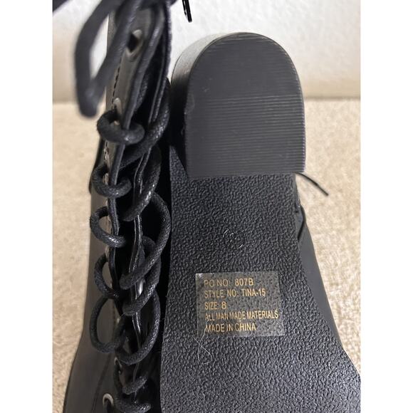 Breckelles Tina-15 SZ 8 Black Lace Up Boot Open Toe Block Heel Zip Faux Leather - Picture 16 of 16
